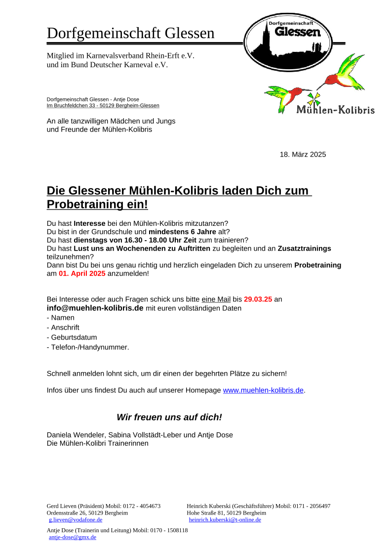 Info Probetraining 0425